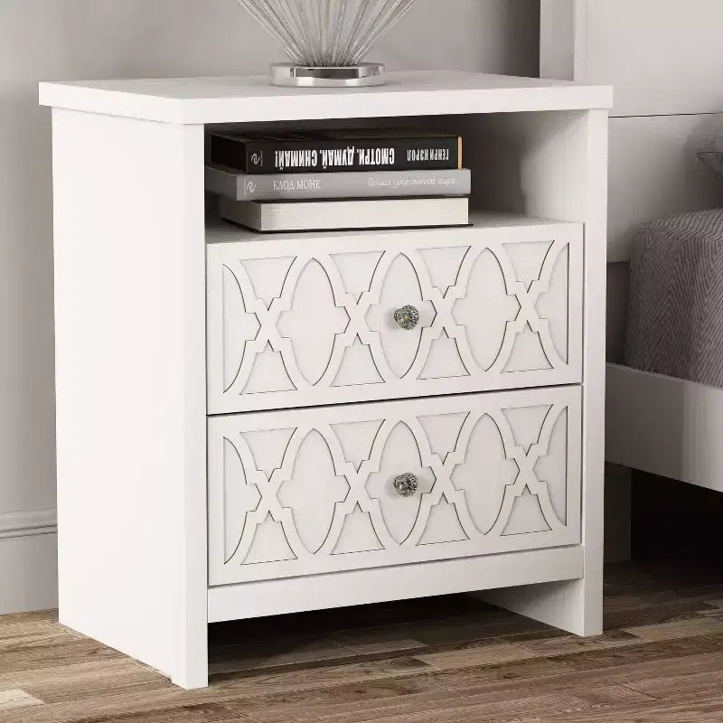 Comodino a 2 cassetti con ripiano aperto in bianco 22.8 L 15.7 P 26.8 A