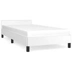 Struttura letto con testiera in similpelle bianca, compensato, legno ingegnerizzato