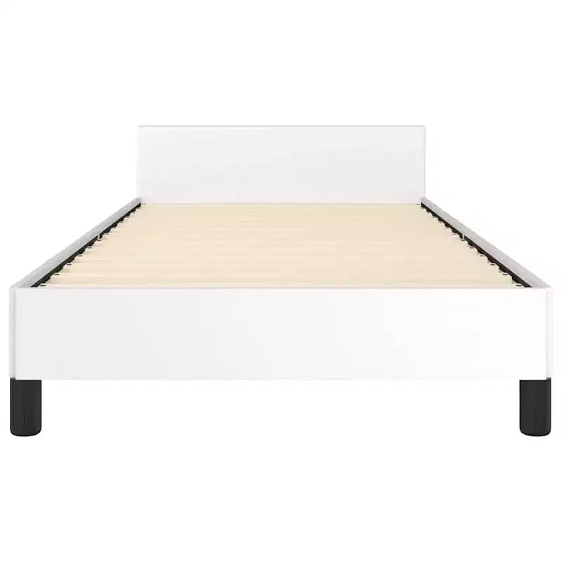 Struttura letto con testiera in similpelle bianca, compensato, legno ingegnerizzato