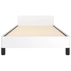 Struttura letto con testiera in similpelle bianca, compensato, legno ingegnerizzato