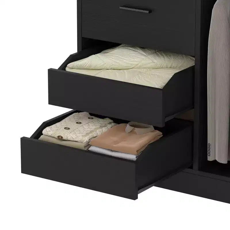 Organizzatore per armadio da 36 pollici con cassetti in legno, sistema guardaroba autoportante con aste appendiabiti