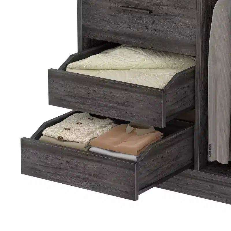 Organizzatore per armadio da 36 pollici con cassetti in legno, sistema guardaroba autoportante con aste appendiabiti