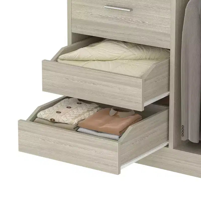 Organizzatore per armadio da 36 pollici con cassetti in legno, sistema guardaroba autoportante con aste appendiabiti