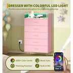 Comò a 4 cassetti con luci RGB e stazione di ricarica, comò a LED controllato da app con sincronizzazione musicale, cassettiera in legno per camera da letto, armadio, soggiorno