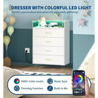 Comò a 4 cassetti con luci RGB e stazione di ricarica, comò a LED controllato da app con sincronizzazione musicale, cassettiera in legno per camera da letto, armadio, soggiorno