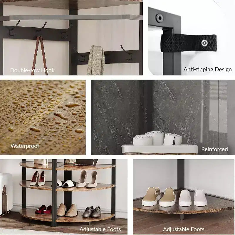 Appendiabiti con 3 Ripiani Contenitori, 6 Ganci Doppi e Ampio Ripiano, Appendiabiti ad Angolo e Appendiabiti da Terra Stone