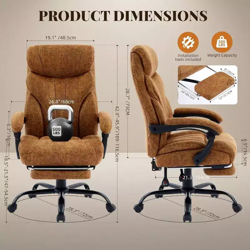 Sedia da ufficio ergonomica per la casa, sedia da scrivania direzionale con schienale alto, poggiapiedi estraibile e sedile ampio, sedia da computer girevole resistente