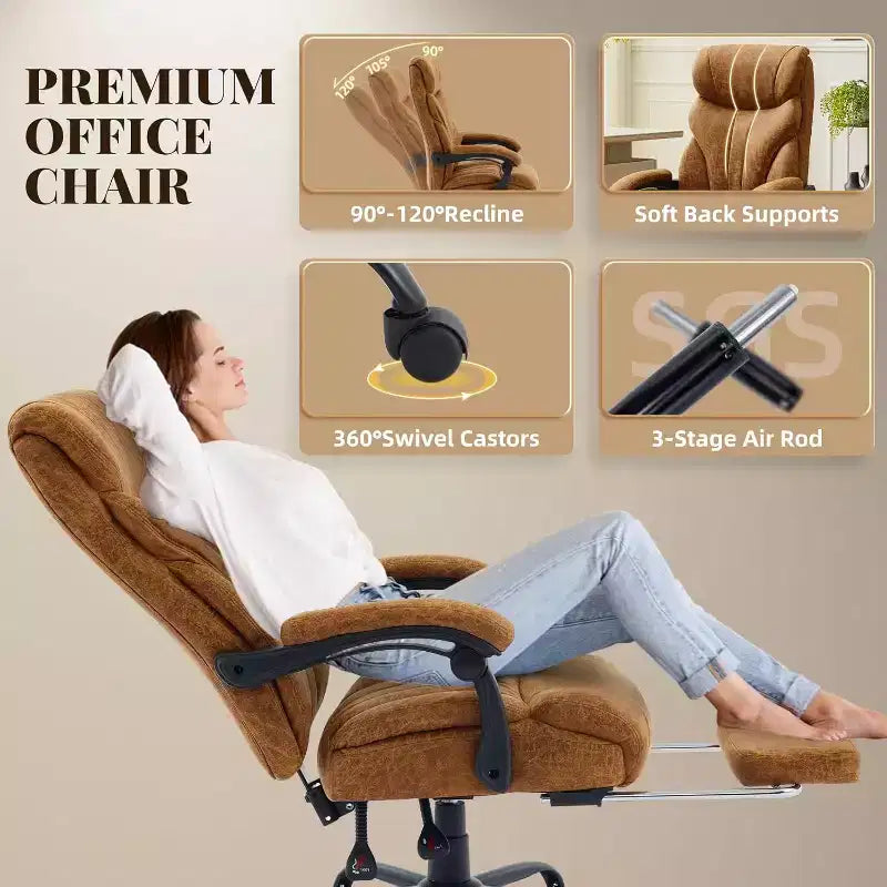 Sedia da ufficio ergonomica per la casa, sedia da scrivania direzionale con schienale alto, poggiapiedi estraibile e sedile ampio, sedia da computer girevole resistente