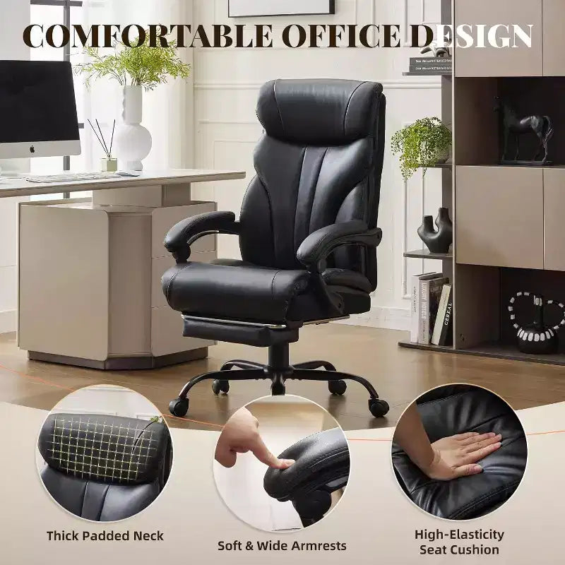 Sedia da ufficio ergonomica per la casa, sedia da scrivania direzionale con schienale alto, poggiapiedi estraibile e sedile ampio, sedia da computer girevole resistente