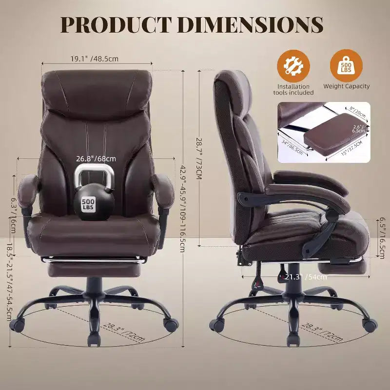 Sedia da ufficio ergonomica per la casa, sedia da scrivania direzionale con schienale alto, poggiapiedi estraibile e sedile ampio, sedia da computer girevole resistente