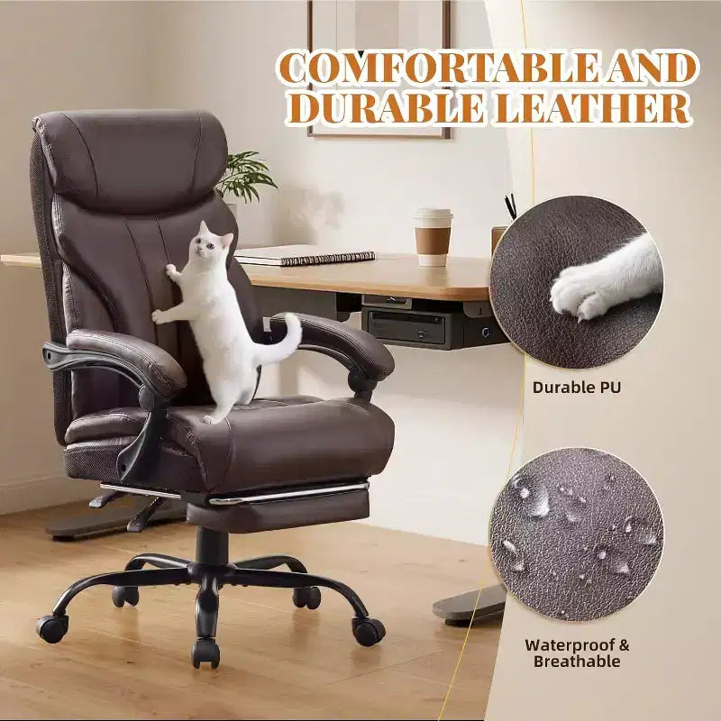 Sedia da ufficio ergonomica per la casa, sedia da scrivania direzionale con schienale alto, poggiapiedi estraibile e sedile ampio, sedia da computer girevole resistente