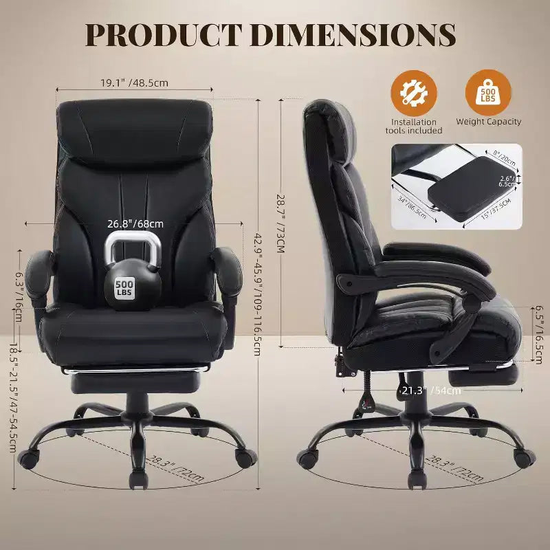 Sedia da ufficio ergonomica per la casa, sedia da scrivania direzionale con schienale alto, poggiapiedi estraibile e sedile ampio, sedia da computer girevole resistente