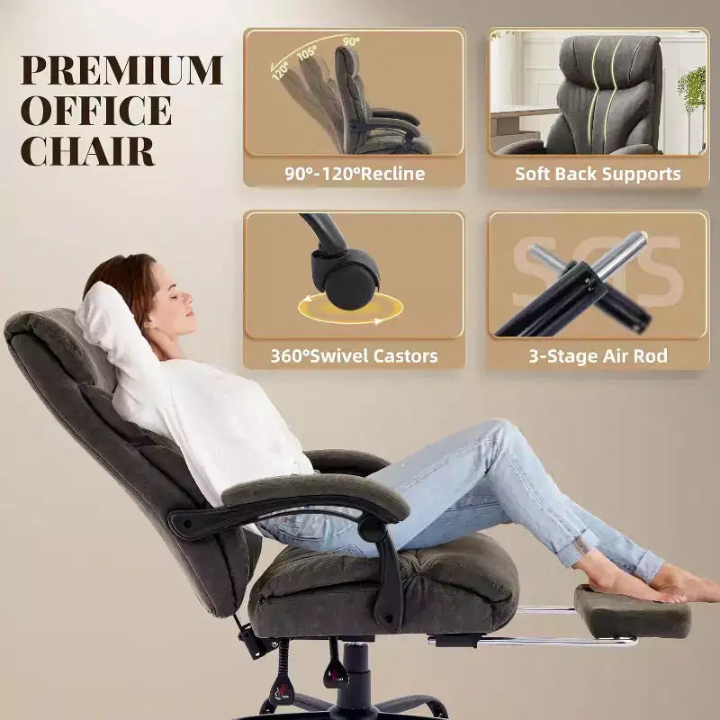 Sedia da ufficio ergonomica per la casa, sedia da scrivania direzionale con schienale alto, poggiapiedi estraibile e sedile ampio, sedia da computer girevole resistente