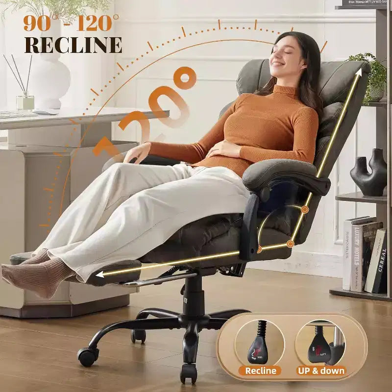 Sedia da ufficio ergonomica per la casa, sedia da scrivania direzionale con schienale alto, poggiapiedi estraibile e sedile ampio, sedia da computer girevole resistente