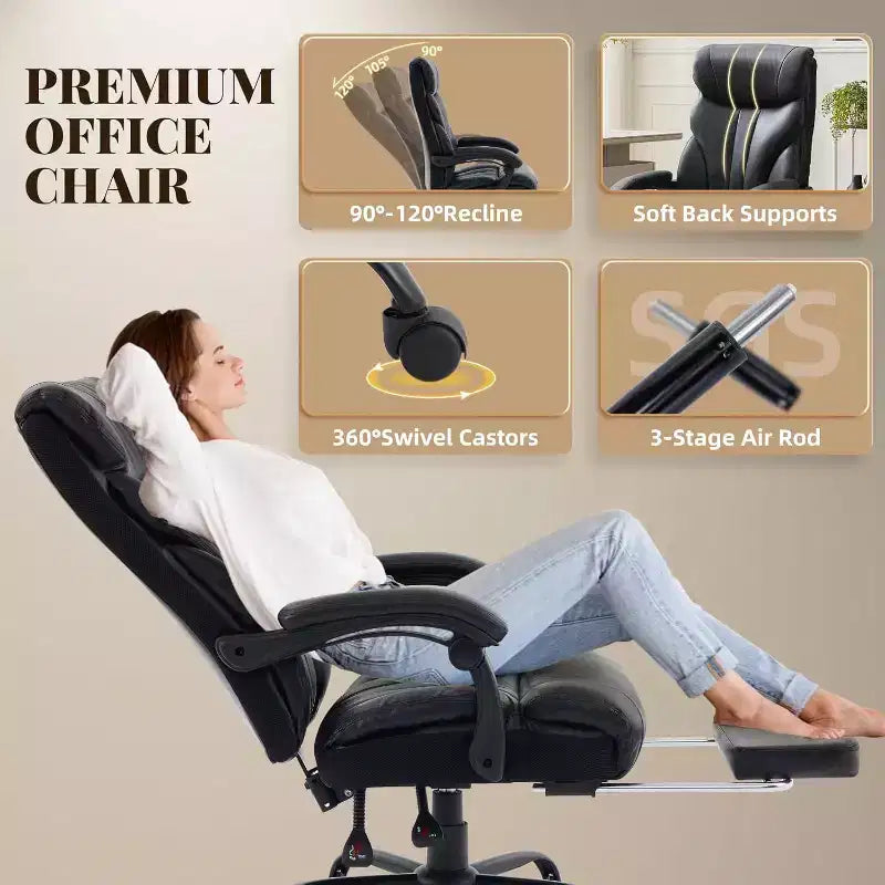 Sedia da ufficio ergonomica per la casa, sedia da scrivania direzionale con schienale alto, poggiapiedi estraibile e sedile ampio, sedia da computer girevole resistente