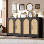 Madia moderna con 2 ante in rattan - Mobile contenitore credenza per soggiorno, sala da pranzo e ingresso