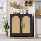 Madia moderna con 2 ante in rattan - Mobile contenitore credenza per soggiorno, sala da pranzo e ingresso