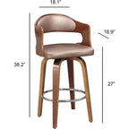Sgabelli da bancone da 27 pollici 1 pezzo, sgabelli da bar girevoli di metà secolo con rivestimento in similpelle e struttura in legno, sedie da bar con accenti color rame per la cucina