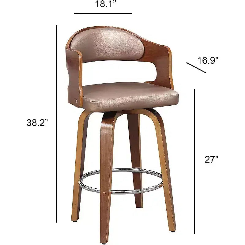 Sgabelli da bancone da 27 pollici 1 pezzo, sgabelli da bar girevoli di metà secolo con rivestimento in similpelle e struttura in legno, sedie da bar con accenti color rame per la cucina