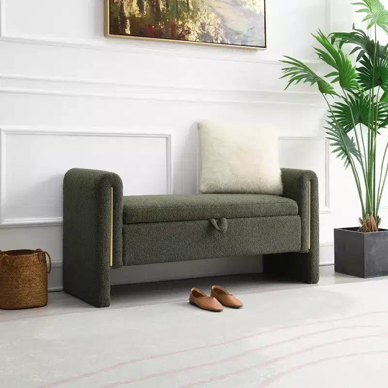 Panca Imbottita Moderna per Camera da Letto, Grande Pouf Contenitore con Braccioli per Fondo Letto, Soggiorno, Ingresso o Sala Lettura