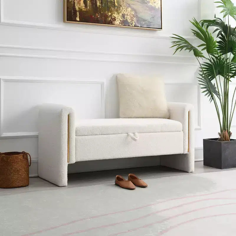 Panca Imbottita Moderna per Camera da Letto, Grande Pouf Contenitore con Braccioli per Fondo Letto, Soggiorno, Ingresso o Sala Lettura