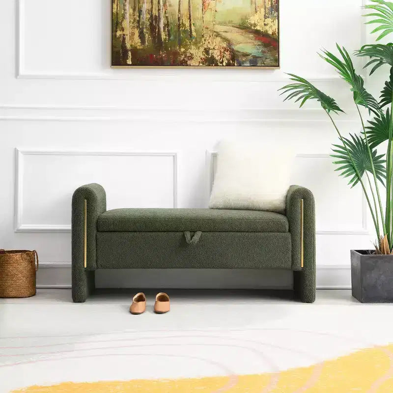 Panca Imbottita Moderna per Camera da Letto, Grande Pouf Contenitore con Braccioli per Fondo Letto, Soggiorno, Ingresso o Sala Lettura