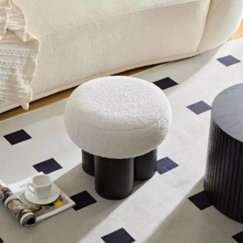 Sgabello a forma di fungo, pouf in peluche con gambe effetto legno, sgabello d'accento a forma di botte da 17 pollici per soggiorno e ingresso