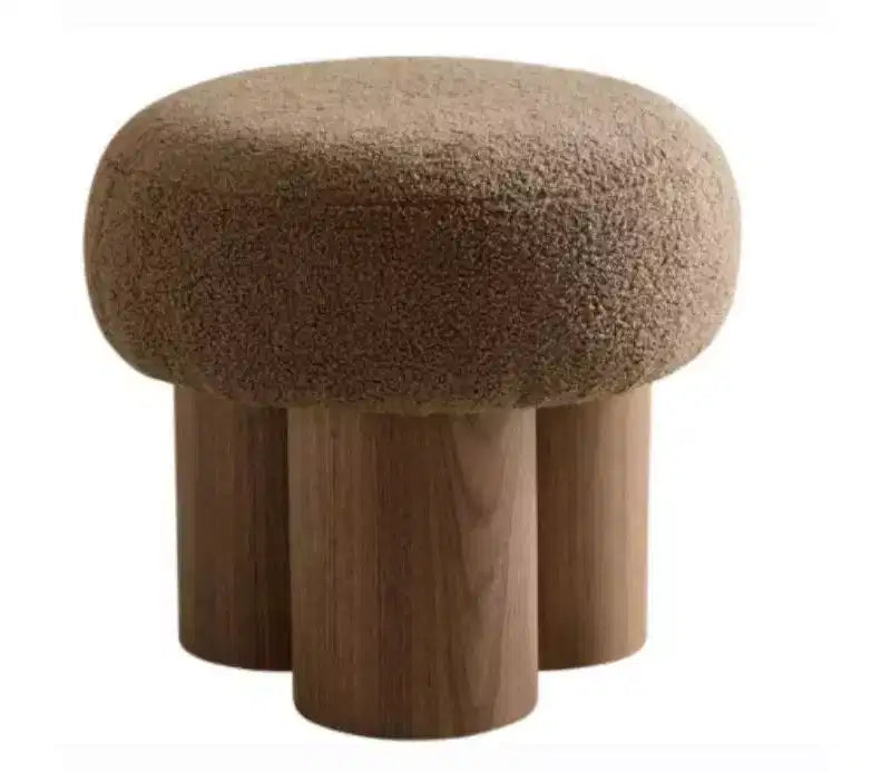 Sgabello a forma di fungo, pouf in peluche con gambe effetto legno, sgabello d'accento a forma di botte da 17 pollici per soggiorno e ingresso