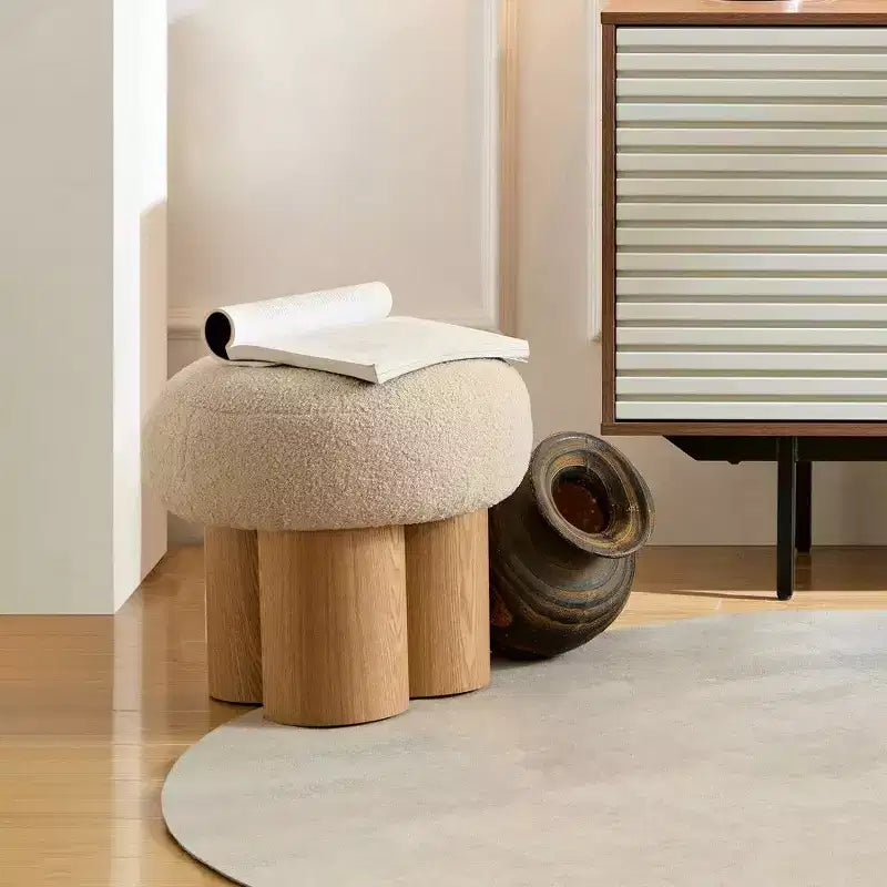 Sgabello a forma di fungo, pouf in peluche con gambe effetto legno, sgabello d'accento a forma di botte da 17 pollici per soggiorno e ingresso