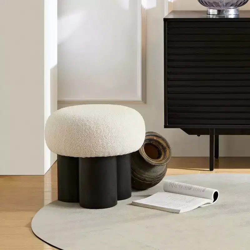 Sgabello a forma di fungo, pouf in peluche con gambe effetto legno, sgabello d'accento a forma di botte da 17 pollici per soggiorno e ingresso