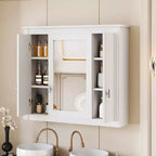 Mobiletto Pensile da Bagno da 35 Pollici con 5 Ripiani Chiusi e Regolabili, Armadietto Contenitore da Bagno a Parete con Ante in Vetro, Bianco