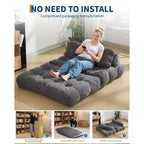 Divano letto pieghevole 3 in 1, poltrona letto convertibile con cuscino, letto pieghevole portatile, comodo divano da pavimento con schienale per soggiorno, beige