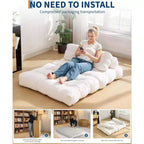 Divano letto pieghevole 3 in 1, poltrona letto convertibile con cuscino, letto pieghevole portatile, comodo divano da pavimento con schienale per soggiorno, beige