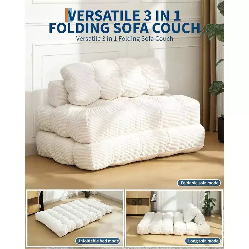 Divano letto pieghevole 3 in 1, poltrona letto convertibile con cuscino, letto pieghevole portatile, comodo divano da pavimento con schienale per soggiorno, beige