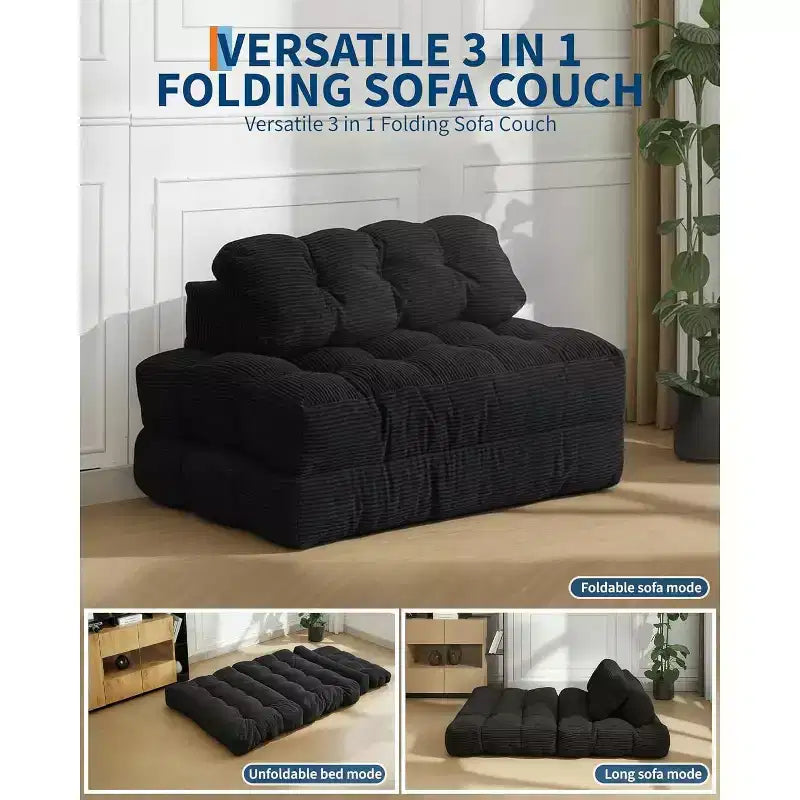 Divano letto pieghevole 3 in 1, poltrona letto convertibile con cuscino, letto pieghevole portatile, comodo divano da pavimento con schienale per soggiorno, beige