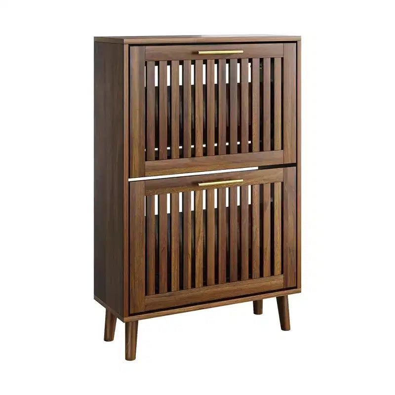 Alaric - Scarpiera moderna in legno con 2 cassetti a ribalta