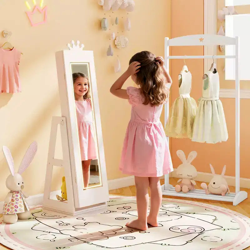 Mobile Portagioie Girevole per Bambini con Luci, Specchio a Tutta Altezza e Specchio Incorporato