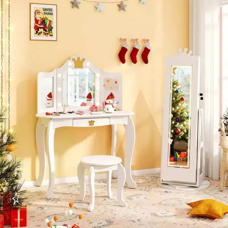 Mobile Portagioie Girevole per Bambini con Luci, Specchio a Tutta Altezza e Specchio Incorporato