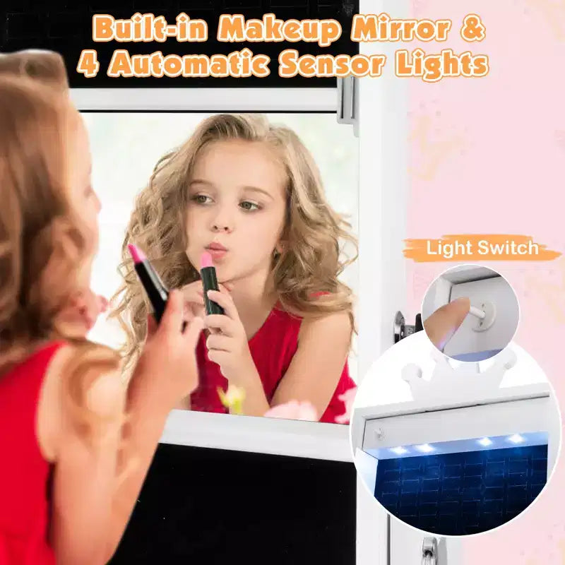 Mobile Portagioie Girevole per Bambini con Luci, Specchio a Tutta Altezza e Specchio Incorporato