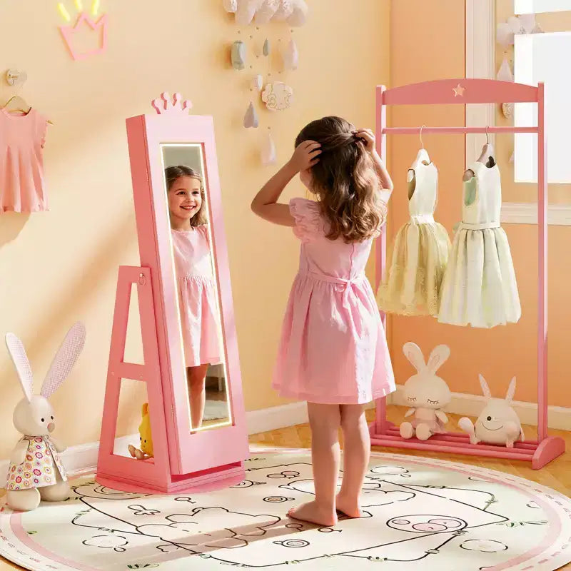 Mobile Portagioie Girevole per Bambini con Luci, Specchio a Tutta Altezza e Specchio Incorporato