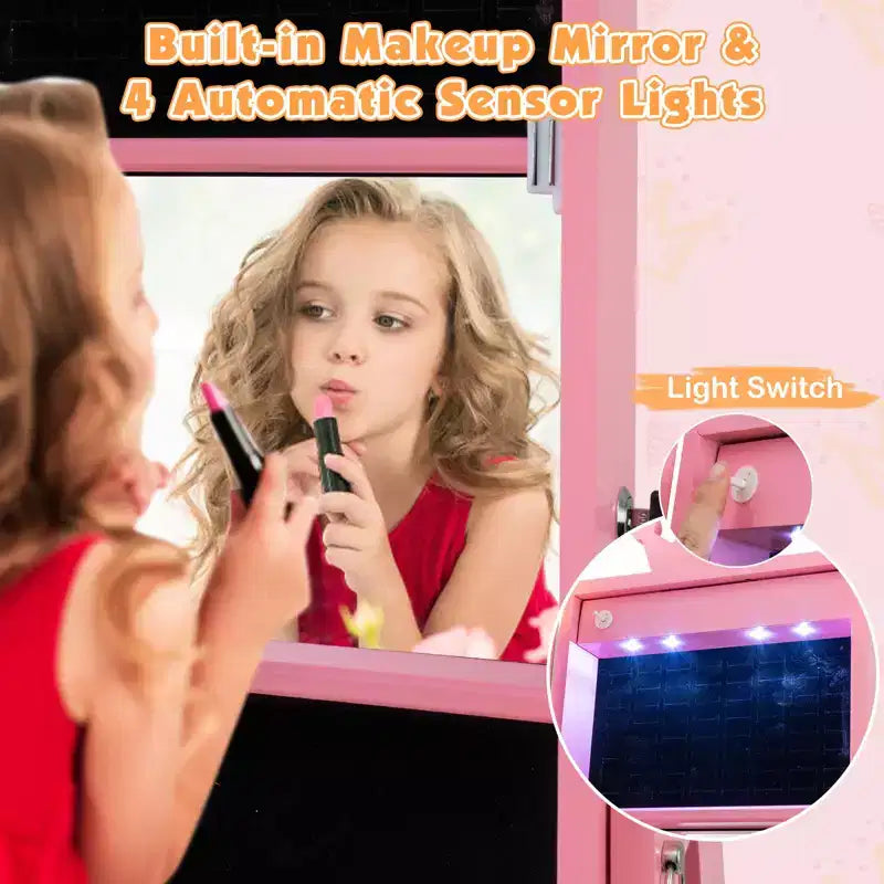 Mobile Portagioie Girevole per Bambini con Luci, Specchio a Tutta Altezza e Specchio Incorporato