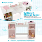 Set toeletta per bambini 2 in 1: Scrivania e sedia da trucco da principessa con specchio triplo sicuro