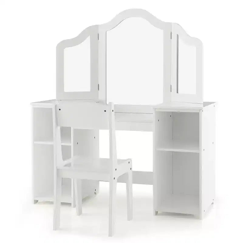 Set toeletta per bambini 2 in 1: Scrivania e sedia da trucco da principessa con specchio triplo sicuro