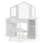 Set toeletta per bambini 2 in 1: Scrivania e sedia da trucco da principessa con specchio triplo sicuro