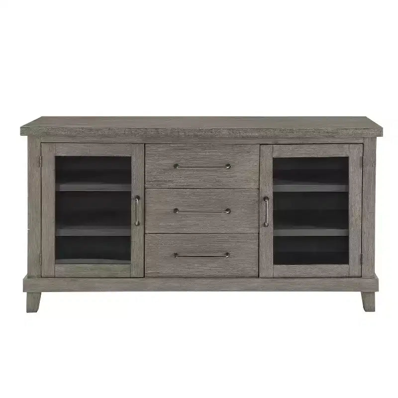 Mila Server Grigio Lavato - : Stile Contemporaneo, Finitura in Impiallacciatura, Ante in Vetro, 3 Cassetti