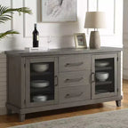 Mila Server Grigio Lavato - : Stile Contemporaneo, Finitura in Impiallacciatura, Ante in Vetro, 3 Cassetti