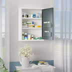 Armadietto dei Medicinali da Bagno con Ripiani Interni e Sull'Anta, Armadietto Medico con Chiusura di Sicurezza, Armadietto da Parete per Pronto Soccorso da Bagno, Bianco e Grigio