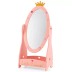 Specchio a figura intera per bambini, autoportante, girevole a 360°, in legno, per principessa, con spazio contenitivo, rosa