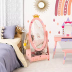 Specchio a figura intera per bambini, autoportante, girevole a 360°, in legno, per principessa, con spazio contenitivo, rosa