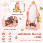Specchio a figura intera per bambini, autoportante, girevole a 360°, in legno, per principessa, con spazio contenitivo, rosa